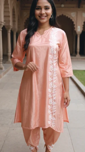 Aarohi Peach Blossom Kurta Set with Dhoti