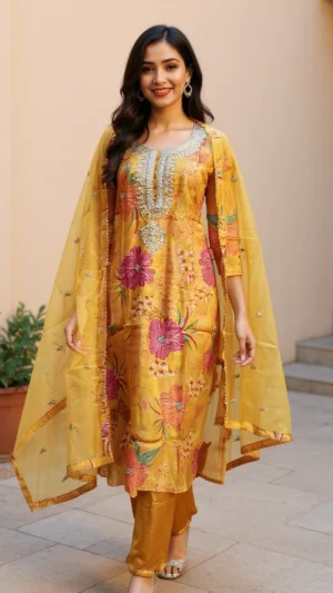 Sunlit Blossom Silk Kurta Set