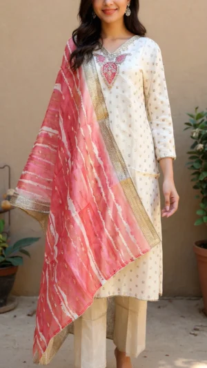 Blush Ivory Bandhej Kurta Set