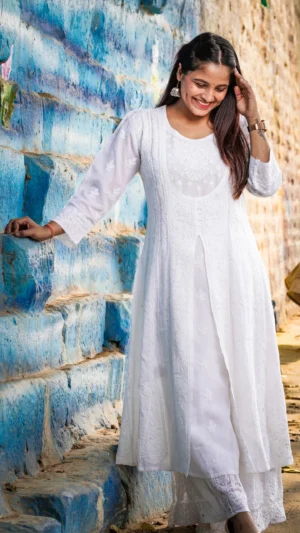 Mehek White Chikankari Anarkali Set