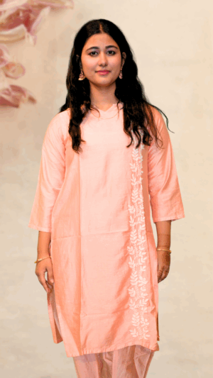 Peach Chikankari Dhoti Set (2-Piece, Chanderi)